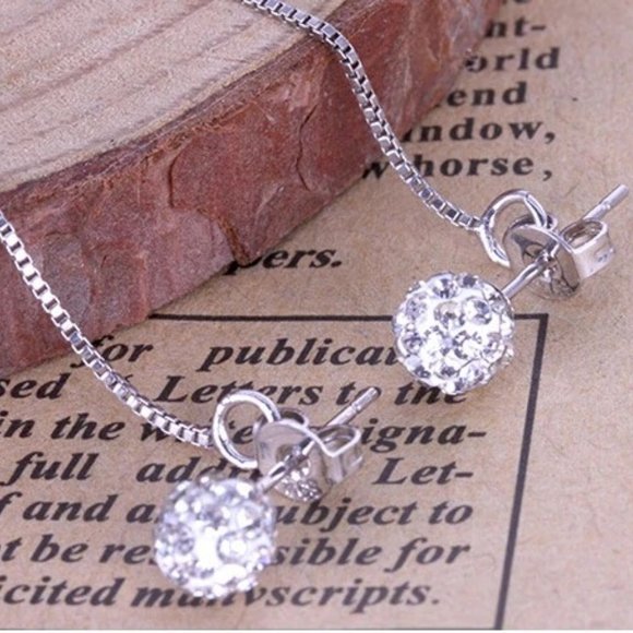 *925 Sterling Silver Diamond Ball Chain Earrings - Picture 10 of 10